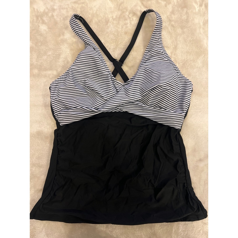 Talisea Striped Twist Front Tankini Top Black White L